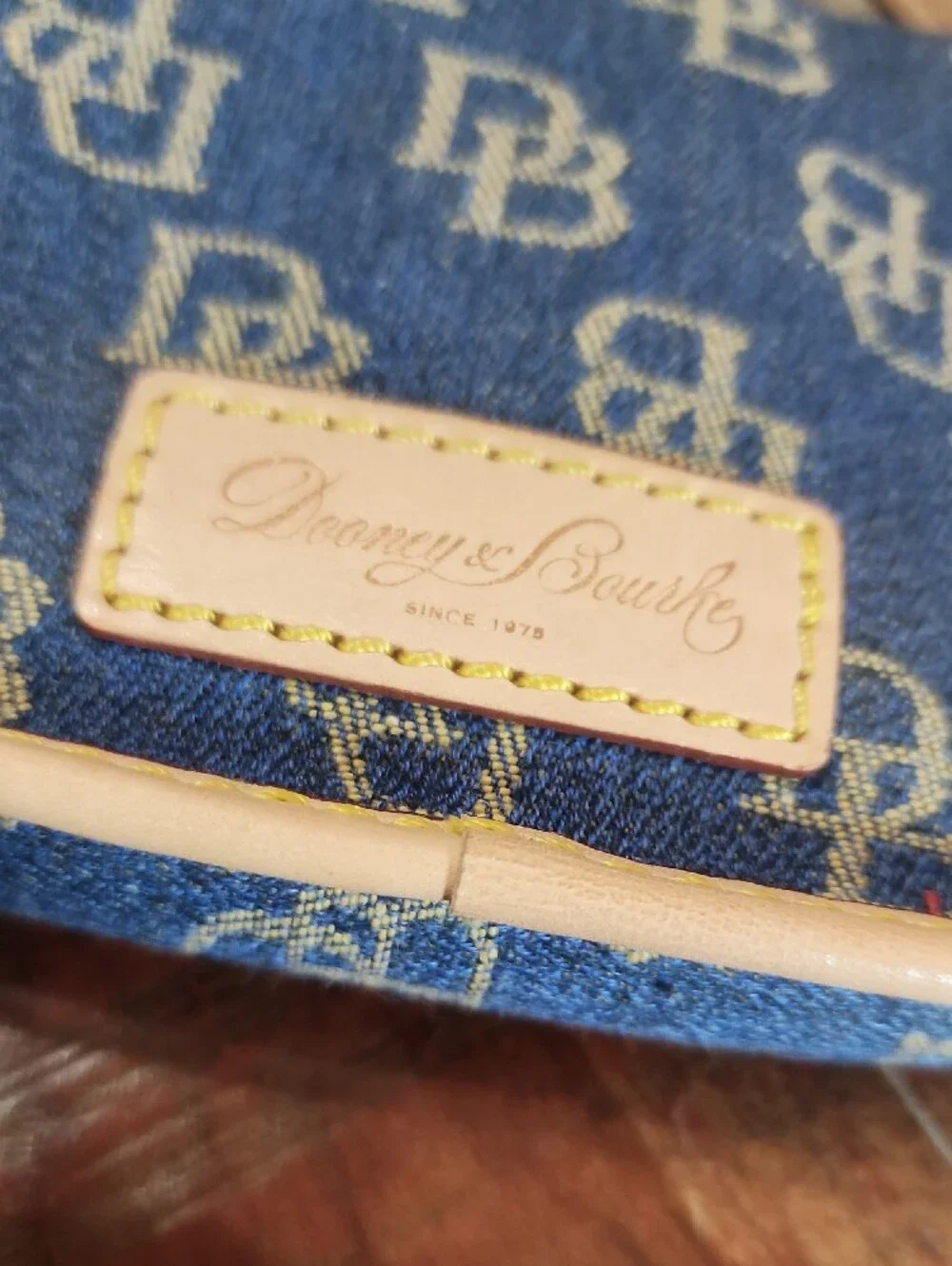 Dooney & Bourke Denim Blue Leather Signature DB Wristlet Clutch Snap Pouch
